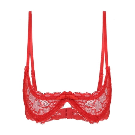 

iEFiEL Women Sheer Lace Bra 1/4 Cups Push Up Underwired Bra Top