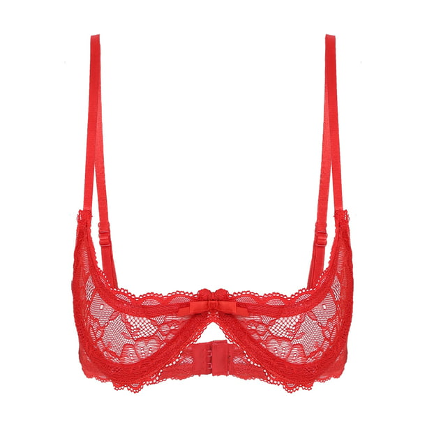 iEFiEL Women Sheer Lace Bra 1/4 Cups Push Up Underwired Bra Top ...