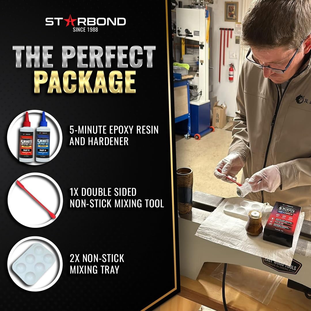 8 oz. XL Starbond 5 Minute Epoxy — Enhanced Strength (2,600 lb Shear Strength), UV-Resistant, Easy to Use, Fast Setting Glue — Compatible with Metal, Plastic, Wood, Ceramics, Glass and More