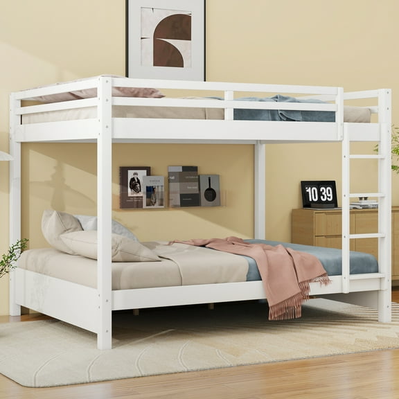 Euroco Wood Queen over Queen Bunk Bed for Kids Teens Adults, White