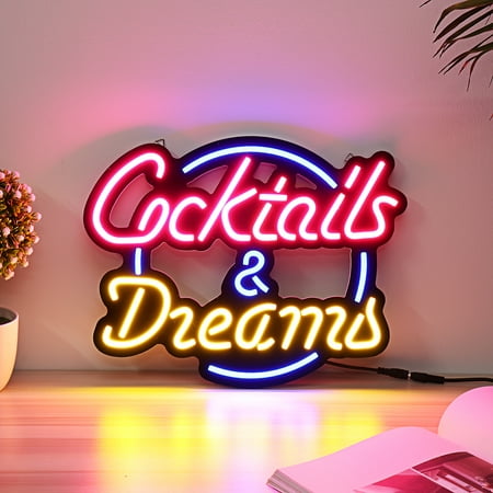 Meigar Cocktails and Dreams Real Glass Neon Light Sign Home Beer Bar Pub Recreation Room Game Room Windows Garage Wall Sign