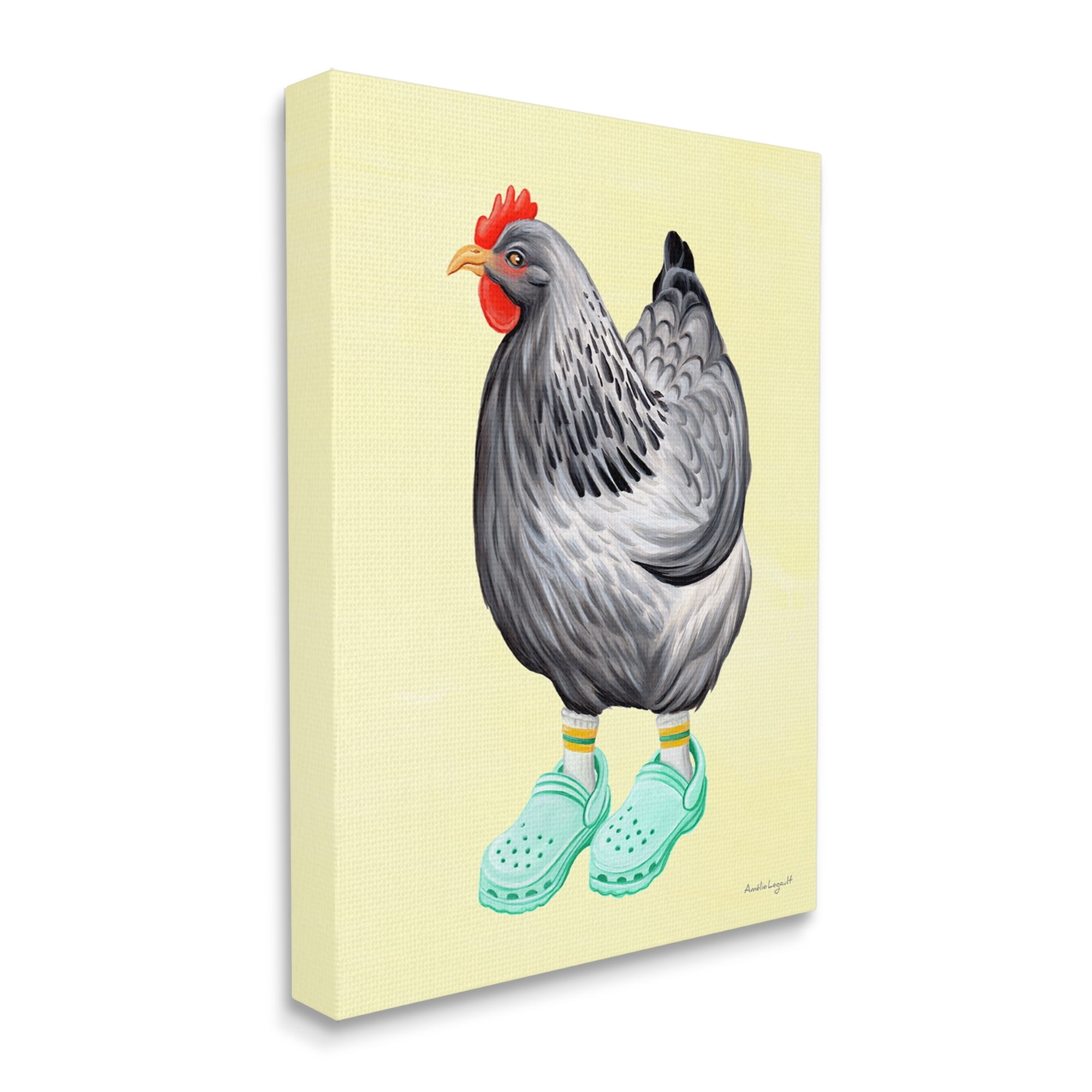 Stupell Industries Chicken Hen Vibrant Rubber Clogs Farm Animal Graphic Art Gallery Wrapped Canvas Print Wall Art, Design by Amelie Legault