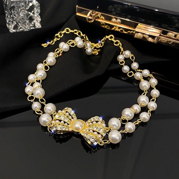 Pearl and Diamond Necklace Elegant Temperament Necklace Women_Special Gift