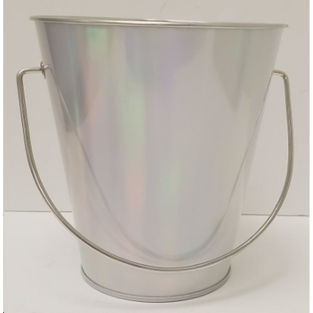 Iridescent Silver Tin Pail with Handle