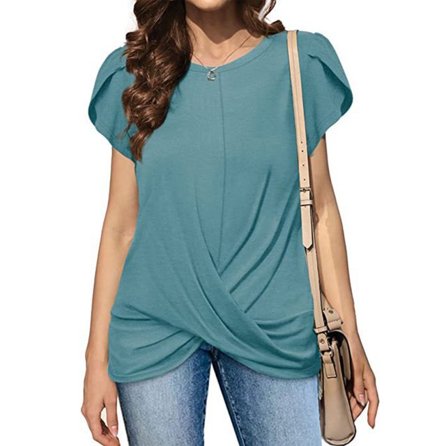Camiseta De Manga De Pétalo De Moda,Camiseta De Manga Corta Con Cuello Redondo Tops De Manga De Pétalo Camiseta De Cuello Redondo Instalación Sin Esfuerzo