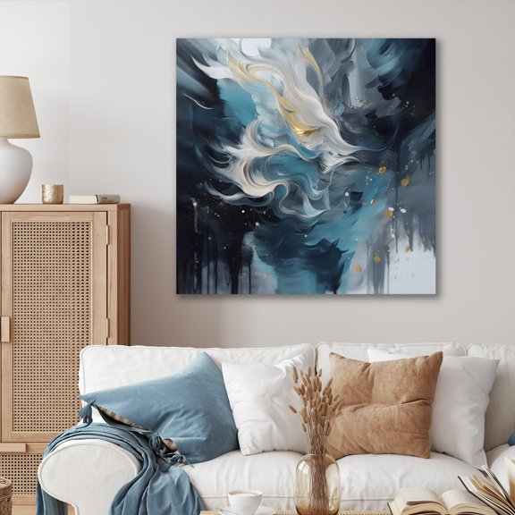 Designart "Blue And White Transcendent Brushstrokes I" Abstract Painting Canvas Art Print