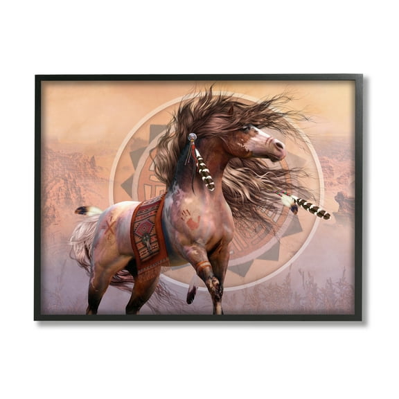 Stupell Industries Spirit Warrior Horse Animals & Insects Painting Black Framed Art Print Wall Art, 14 x 11