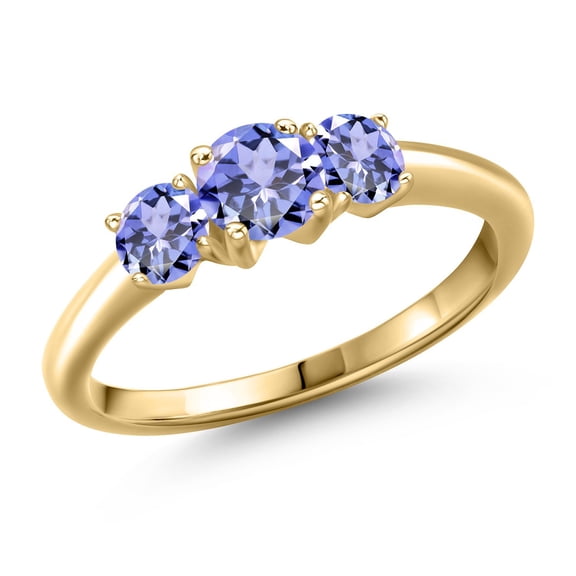 Gem Stone King 10K Yellow Gold Blue Tanzanite Engagement Ring for Women | 1.06 Cttw | Round 5MM | Gemstone December Birthstone | Size 8