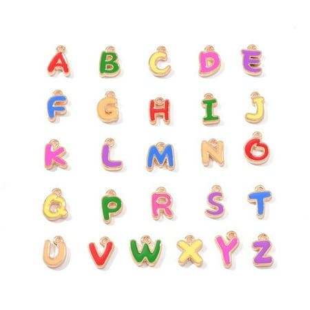 

26Pcs Colorful Enamel A-Z Pendants Initial Alphabet Pendant Charms Light Gold Shape Beads Double Side
