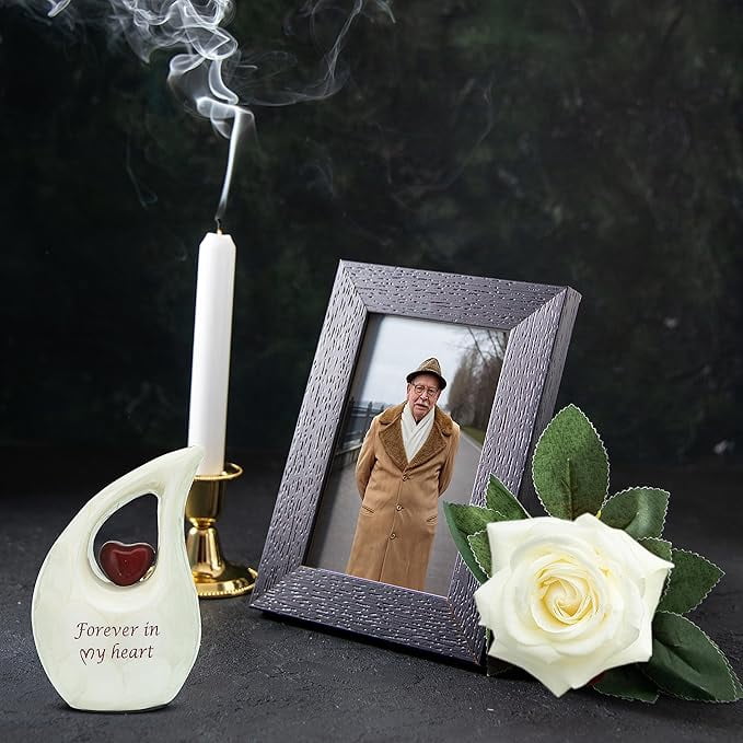 Keepsake Company Teardrop Urn with Red Heart – White Mini or Medium Urn for Human or Pet Ashes – Decorative Cremation Keepsake (3 Inches Tall, 2–3 Teaspoon Capacity)