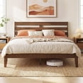 thumbnail image 2 of Costway Queen Size Wood Bed Frame with Slat Headboard Under-Bed Storage Space Caramel Brown, 2 of 9