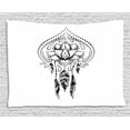 thumbnail image 1 of Feather Tapestry, Doodle Arrangement of Paisley Shapes with Dots and Ornamental Asian Lotus, Wall Hanging for Bedroom Living Room Dorm Decor, 60W X 40L Inches, Black and White, by Ambesonne, 1 of 2
