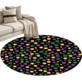 thumbnail image 2 of Mardi Gras Round Living Room Rugs 3.3 ft, Carnival Purple Yellow Green Dots Black Texture Washable Area Rug with Non-Slip Sturdy Edge Binding Round Front Door Mat Floor Carpet for Entryway, 2 of 9