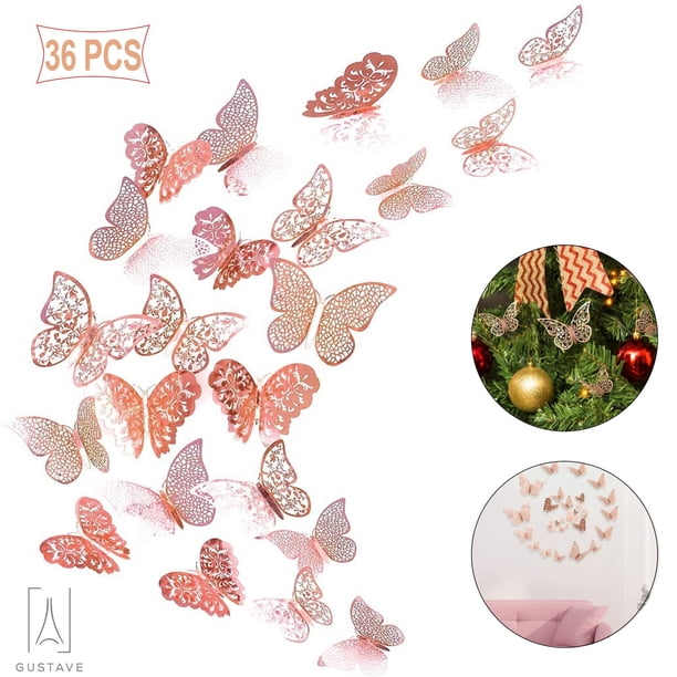 Download Gustavedeisng 36pcs 3d Butterfly Wall Stickers Removable Mural Metallic Paper Hollow Out Butterfly Wall Decor For Diy Home Nursery Party Christmas Rose Gold Walmart Com Walmart Com