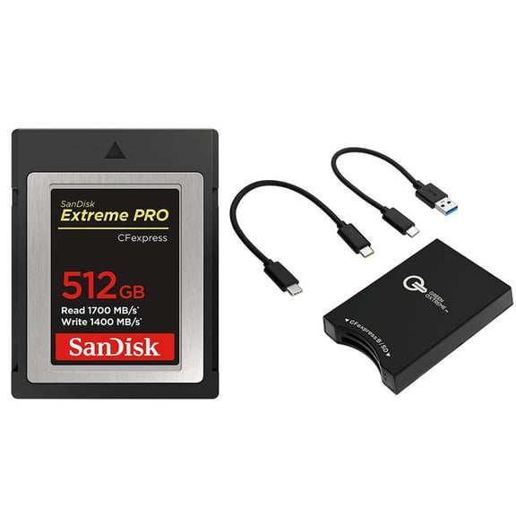 SanDisk Extreme PRO 512GB CFexpress Type-B Memory Card, 1700MB/s Read, 1400MB/s Write Green Extreme USB-C 3.2 Gen 2 CFexpress Type-B and SD UHS-II Memory Card Reader