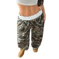 thumbnail image 2 of Pantalones harem informales elásticos de pierna ancha con cintura y estampado de camuflaje de hoja de arce for mujer, 2 of 5