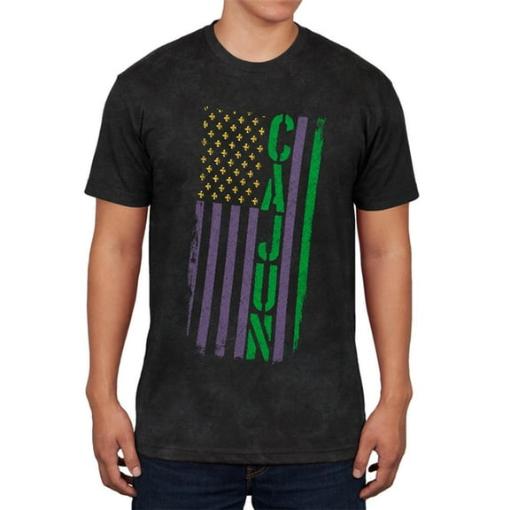 Mardi Gras Cajun American Distressed Flag Mens Soft T Shirt Charcoal Black Triblend SM