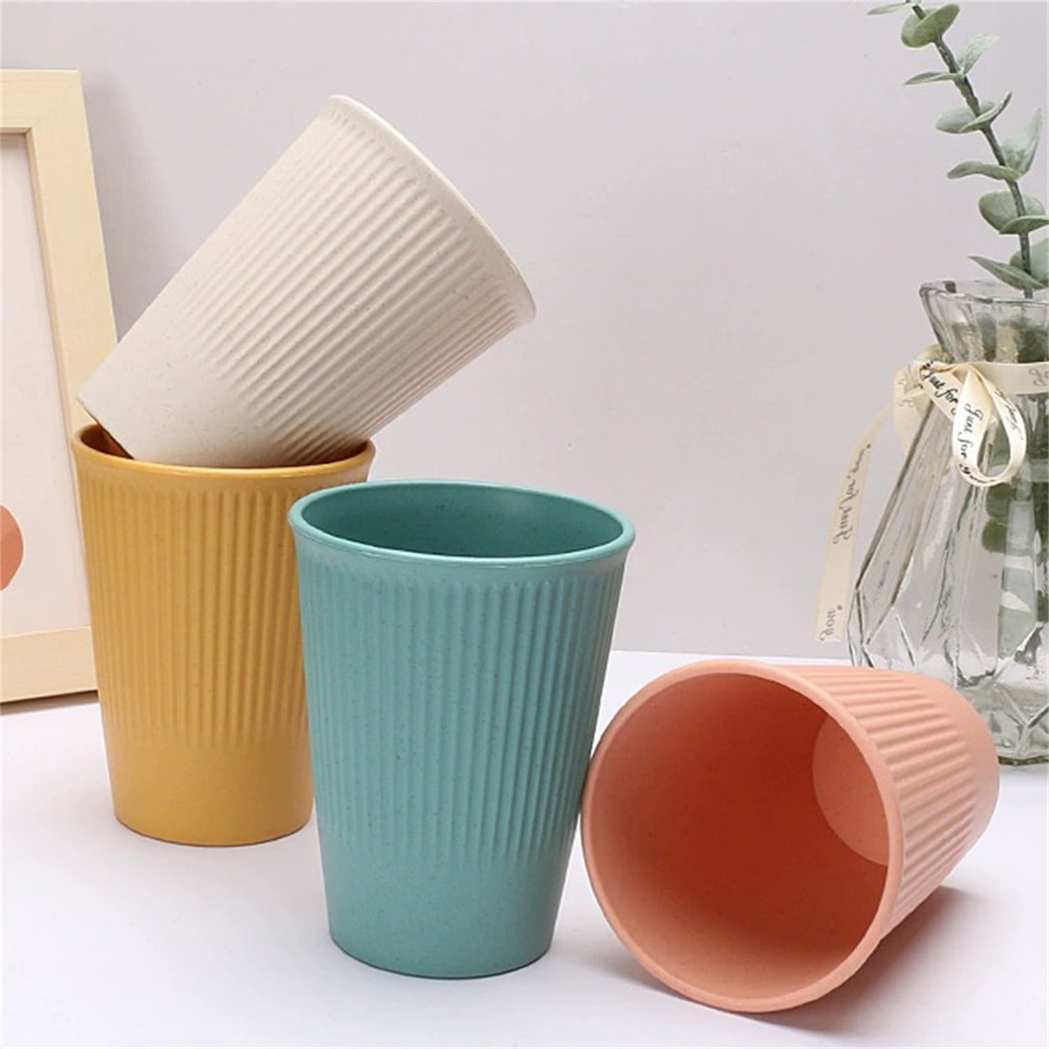 8Pcs Unbreakable Drinking Cups,Bexikou Plastic Drinking Tumbler for Kids Adults Toddler,12oz Reusable Wheat Straw Cup for Kitchen,Multicolor Stackable Travel Tumbler Cups