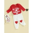 thumbnail image 3 of Suealasg Toddler Baby Boys Girls Valentine’s Day Outfits 3M 6M 9M 12M 18M Long Sleeve Letter Print Romper Heart Print Pants Set 2 Piece Casual Spring Clothing for Newborn Girls, 3 of 9