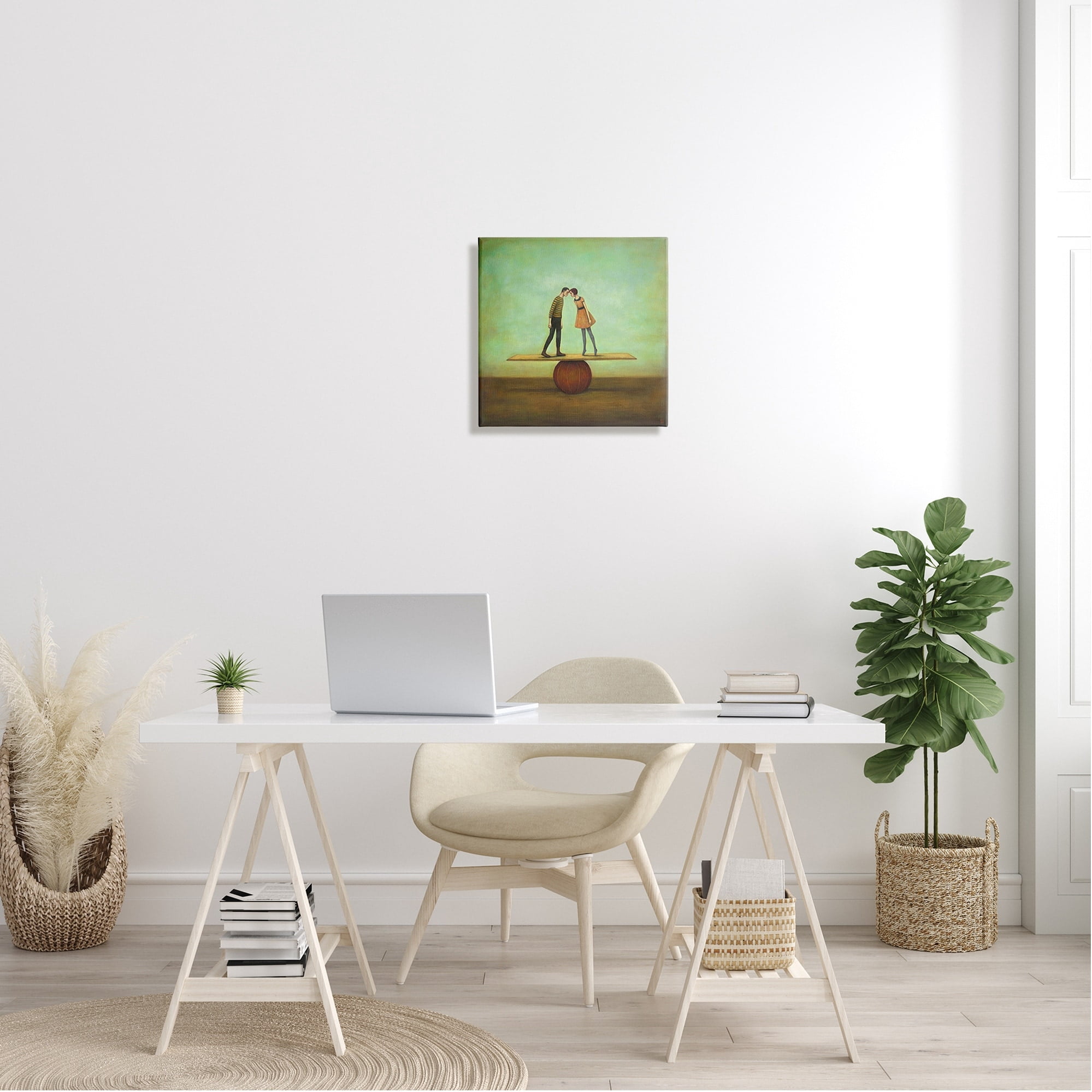 Surreal People Balancing Red Ball Together Painting Novelty Painting Gallery-Wrapped Canvas Print Wall Art