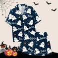 thumbnail image 3 of Hpapadks Halloween Womens Pajamas Set Satin Silk Pumpkin Graphic Short Sleeve Sleepwear 2 Piece Button Down Top and Shorts Pjs Sets for Women Navy, 3 of 7