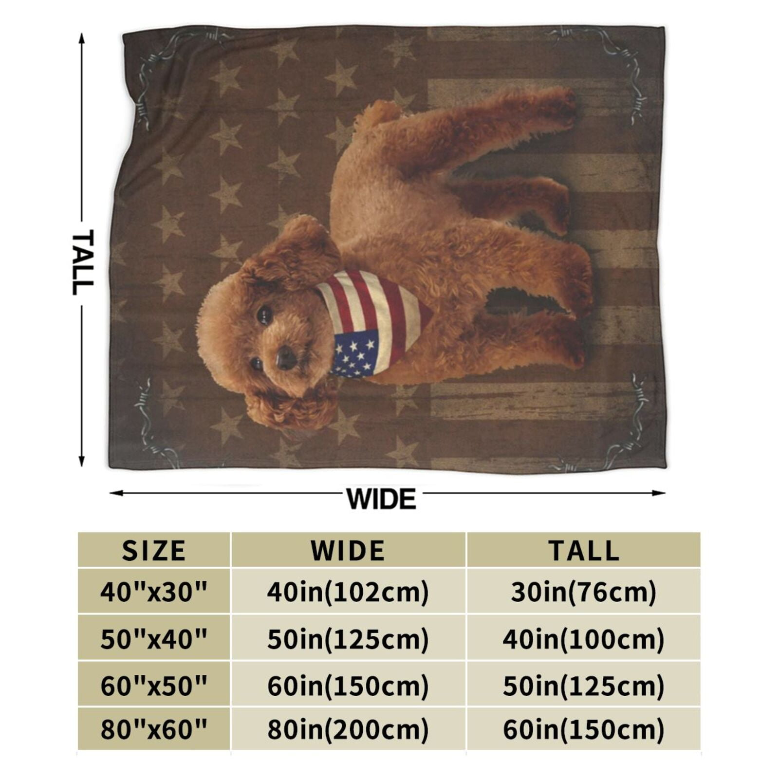 Wijzvio Cockapoo Dog With Vintage American Flag Throw Blanket Soft Fuzzy Fleece Blanket For Couch Bed Living Room Decoration 60"X50"