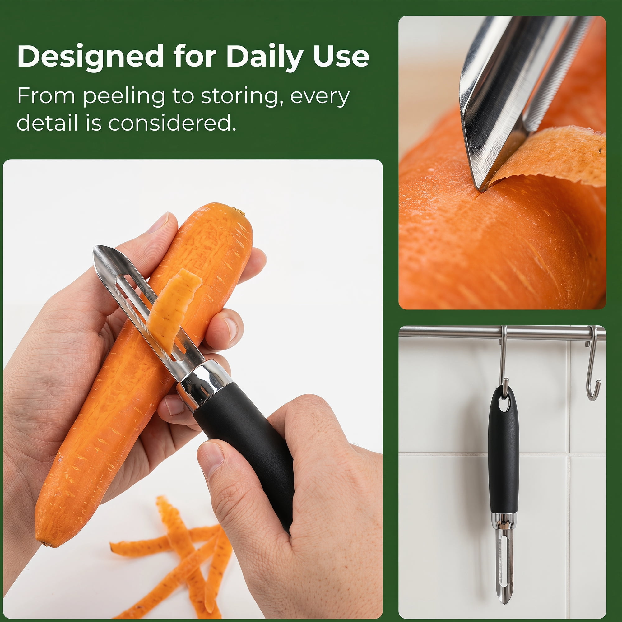 Unique Bargains Useful Stainless Steel Peeler with Ergonomic Handle Black 7.8x1 inch