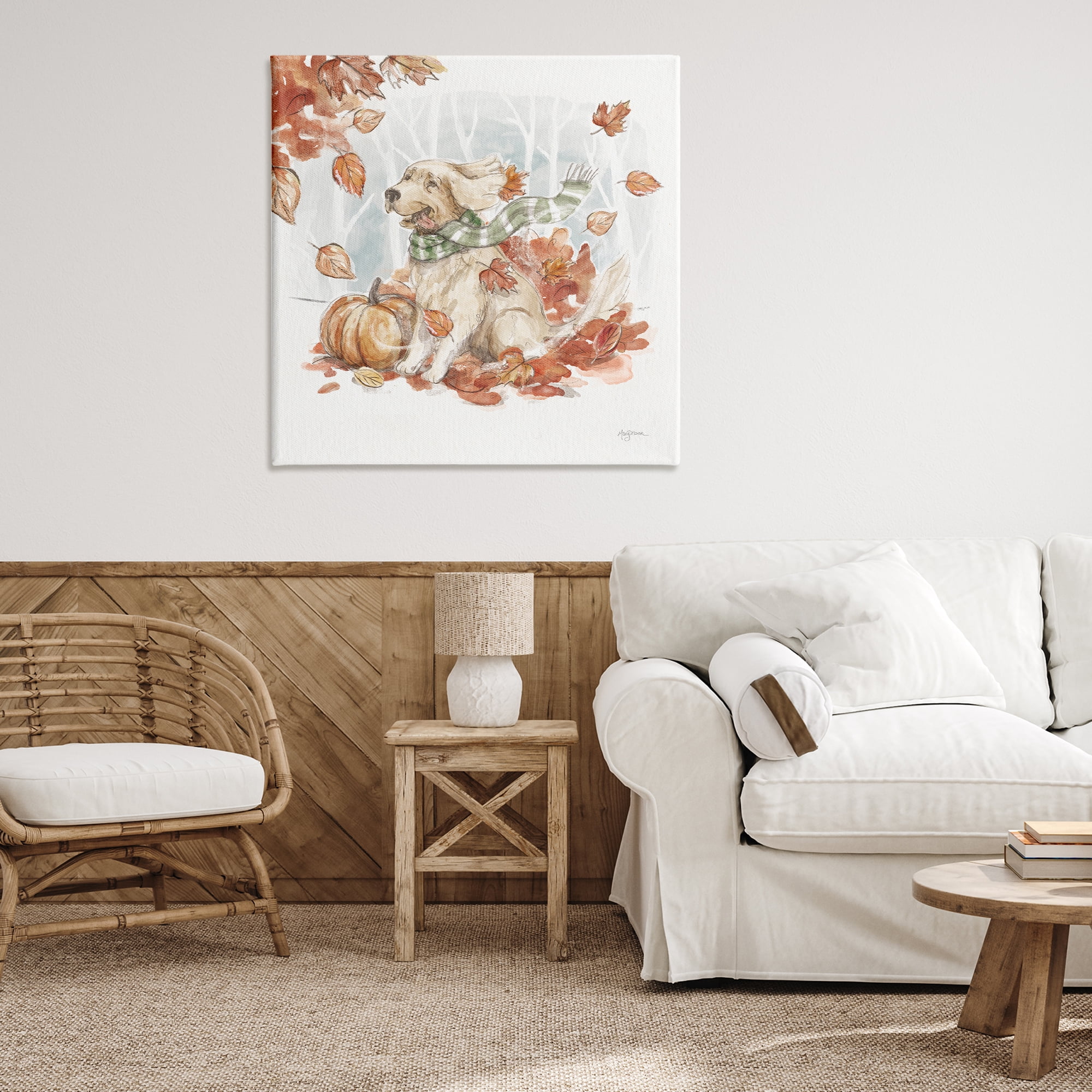 Stupell Industries Happy Autumn Labrador Holiday Painting Gallery Wrapped Canvas Art Prints Wall Art, 36 x 36