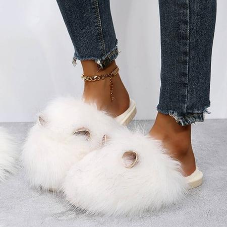 

Slippers For Women Women S Fashion Cute Ears Solid Color Plush Warm Closed-Toe Casual Slippers Womens Slippers