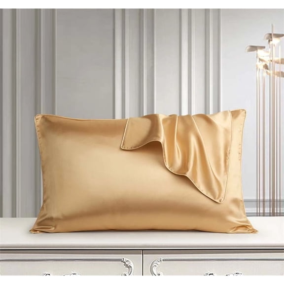 100% Mulberry Silk Pillowcase for Hair and Skin, Both Sides 25 Momme + Silk Pillow Case , Soft Smooth (48X74cm, Wheat ear gold)