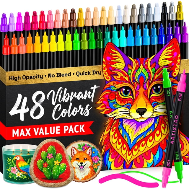 Marcadores de pintura acrílica ARTISTRO, set de 48 piezas de doble punta de precisión