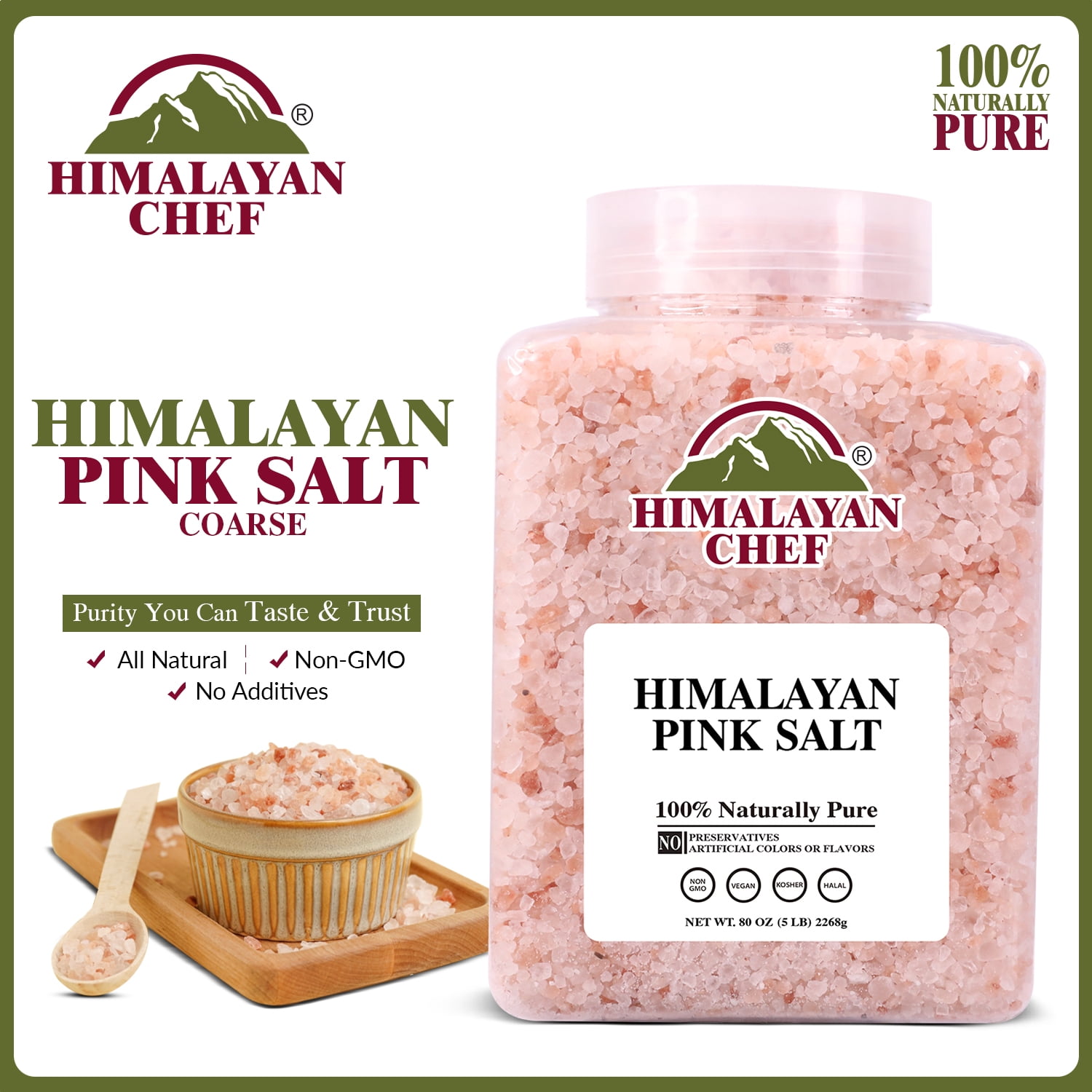 Himalayan Chef Pink Salt Coarse 5lbs, Ideal Sea Salt for Seasoning (Pack of 6)