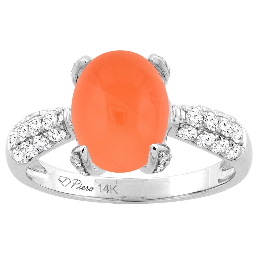 Piera 14k White Gold Natural Orange Moonstone Engagement Ring Oval 16x12 Mm Diamond Accents Size 5 Walmart Com Walmart Com