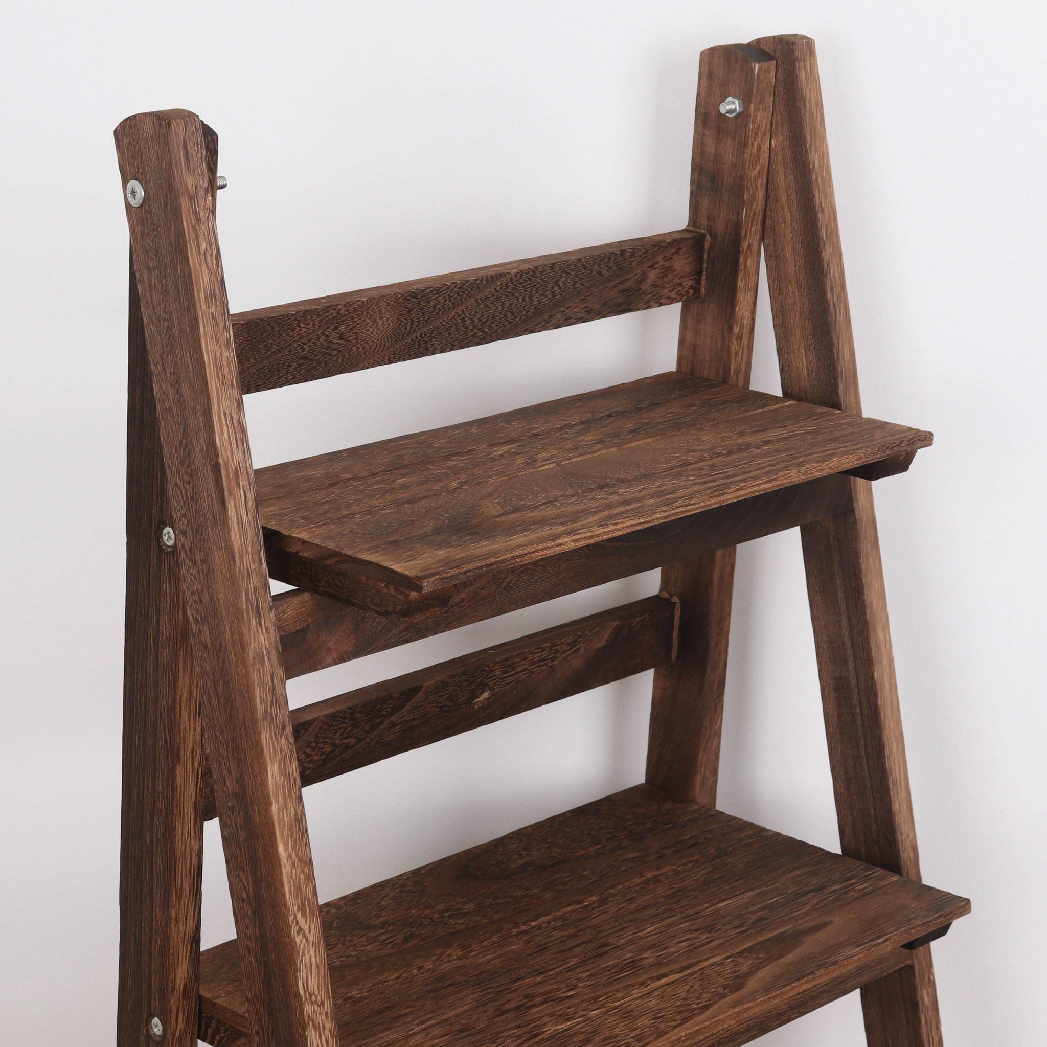 Milltown Merchants Distressed Ladder Shelf - Rustic Leaning Bookshelf - Brown