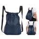 thumbnail image 5 of Mochila de doble hombro con bolsillo con cordón, bolsa de almacenamiento de viaje impermeable gruesa, azul marino, 5 of 14
