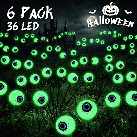HiberyHom Solar Scary Eyeball Lights, 6 Pack 36 LED Waterproof Halloween Solar Lights for Pathway Yard Garden Lawn, Halloween Decorations Outdoor