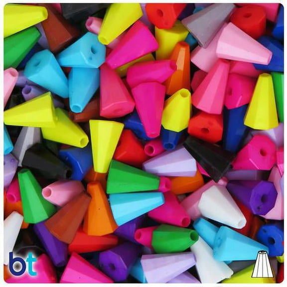 BeadTin Mixed Opaque 13mm Faceted Cone Acrylic Beads (120pcs)
