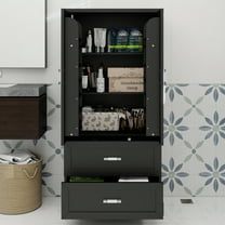 Tall Bathroom Storage Cabinet, Cabinet with Two Doors and Drawers, Adjustable Shelf, MDF Board, Black