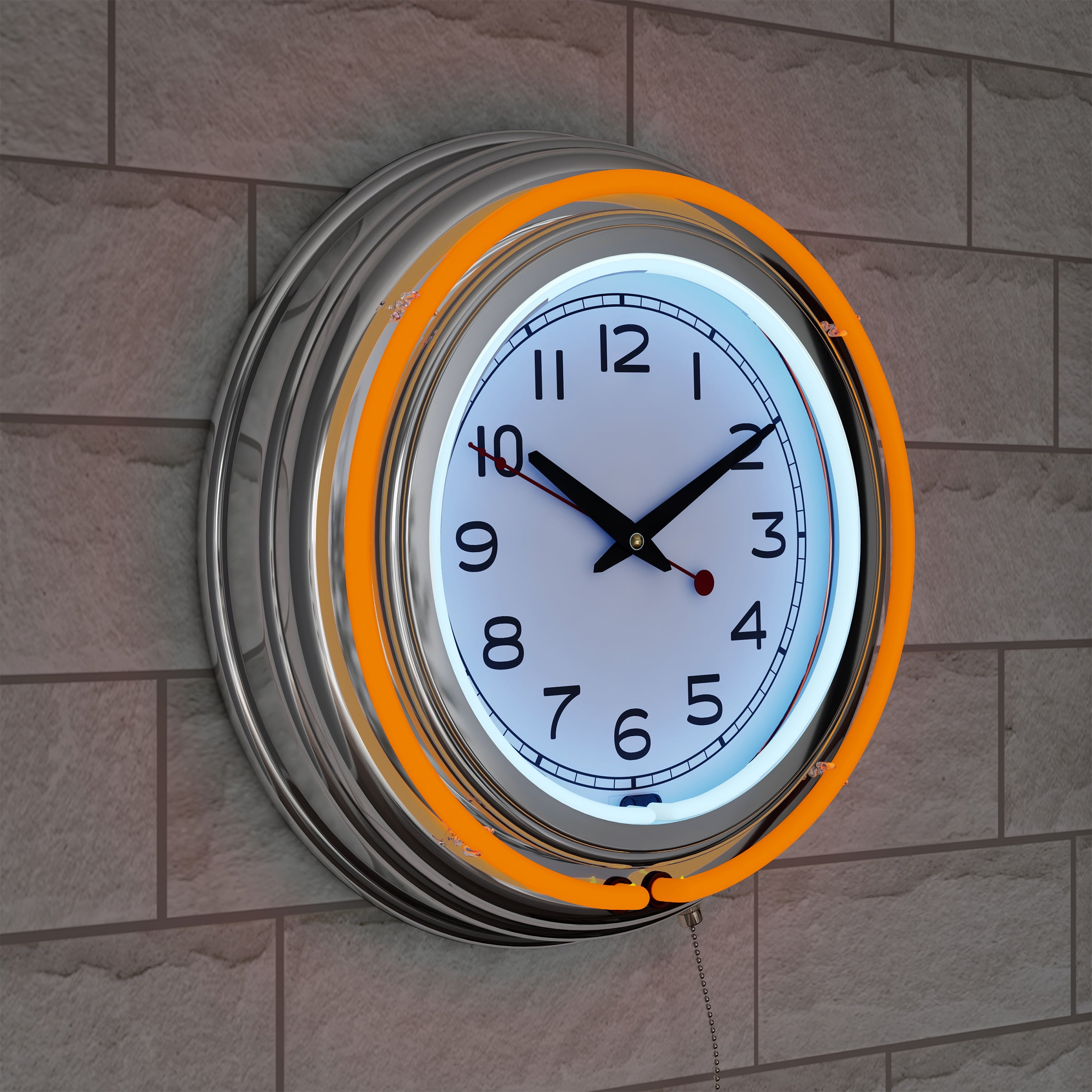 14" Retro Neon Wall Clock, Double Light Ring Vintage Style Clock by Lavish Home