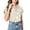 Beige, variant on Womens Striped Blouse No Gape Button Down V Neck Short Sleeve Shirt