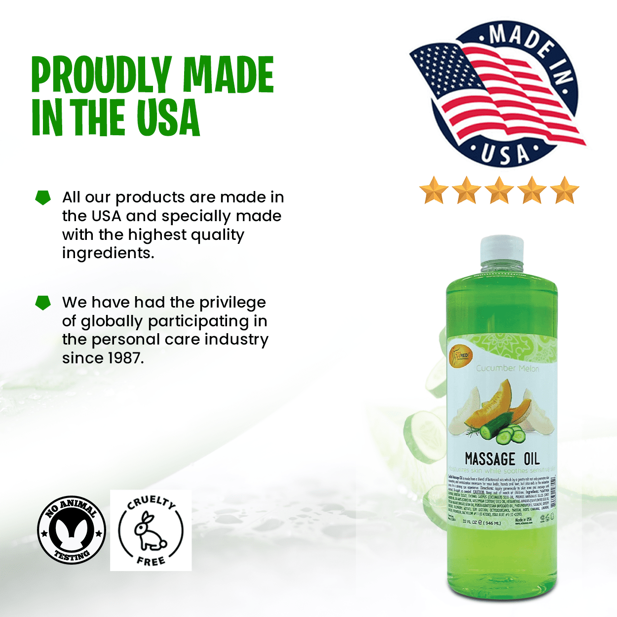 SPA REDI - Massage Oil, Cucumber Melon, 32 Oz - Professional Full Body Massage Therapy, Manicure, Pedicure - Relax Sore Muscles and Repair Dry Skin, Enhanced with High Absorption Oils and Vitamin E