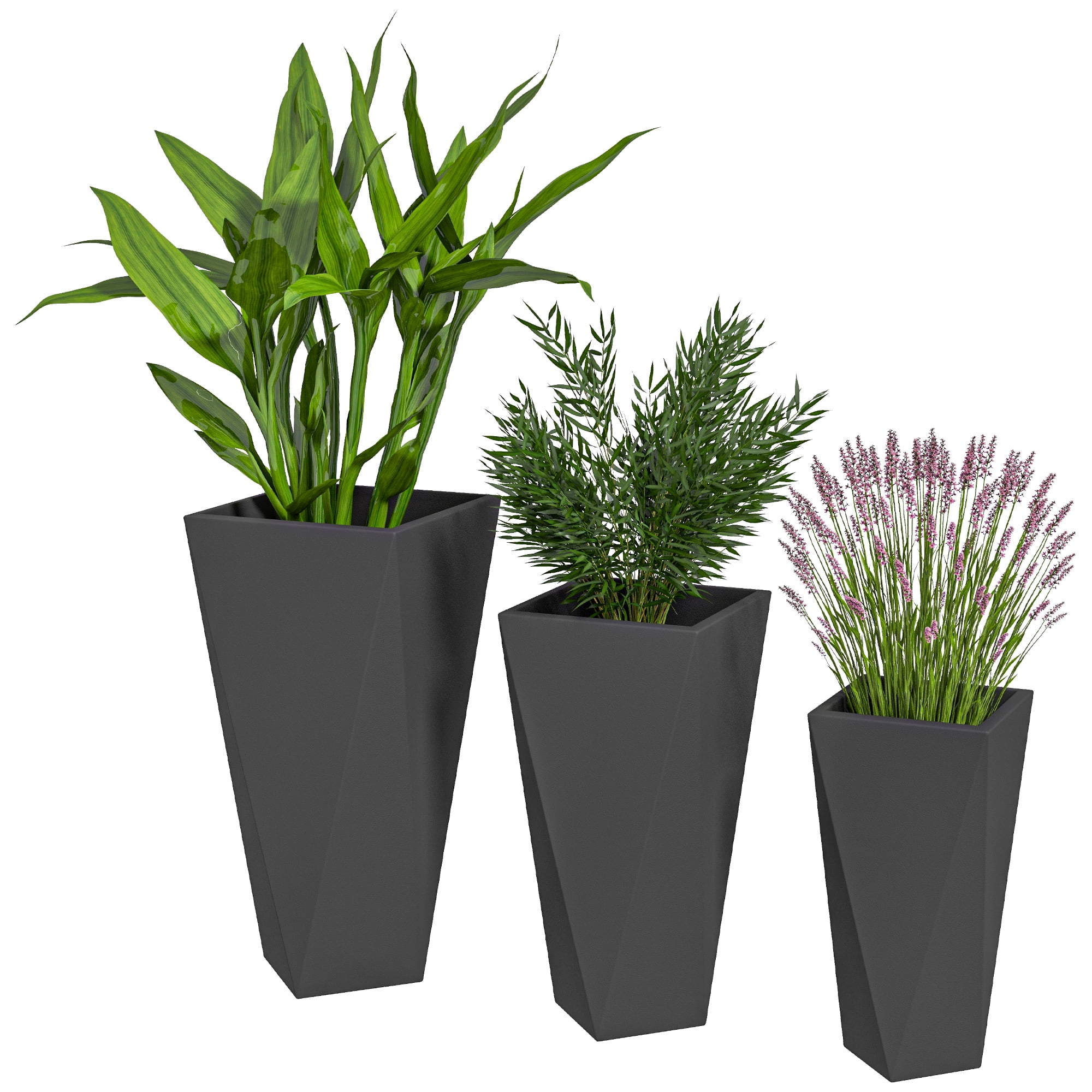 Outsunny Outdoor Planters Set of 3 with Drainage Holes, Flower Pots, Black