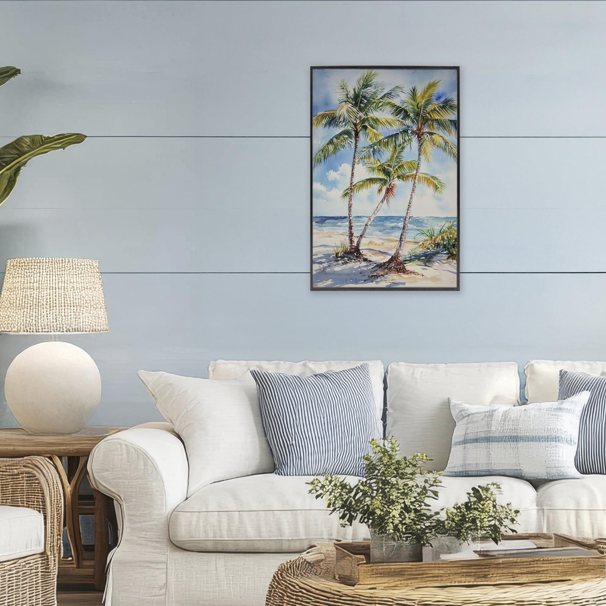 Stupell Industries Windy Palm Trees on Shore Black Framed Giclee Art, design by Petal Prints Design