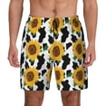 thumbnail image 3 of Uemuo Cute Cow Print Sunflower B Pattern Mens Swim Trunks Quick Dry Board Shorts with Mesh Lining, Stretch Beach Shorts Quick Dry No-Chafing Board Shorts-Large, 3 of 9