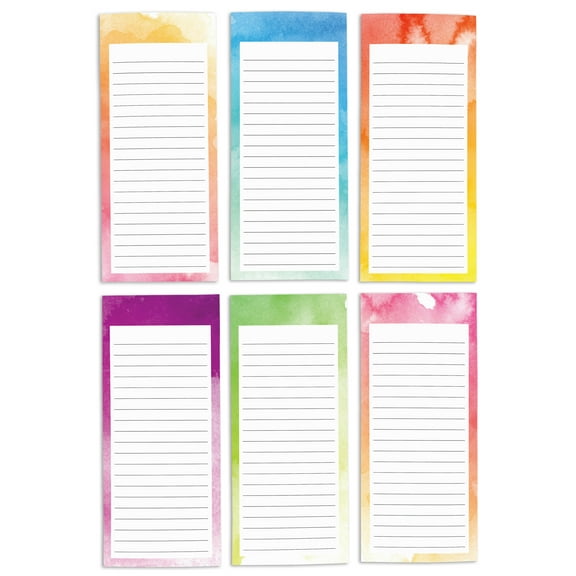 Inkdotpot Pack of 6 Funny Magnetic Dry Erase List For Fridge, Wipe Clean w/ NoStain, Quick Notes Shopping & Grocery List Whiteboard for Fridge, 8.75" x 3.8"(Water Color)
