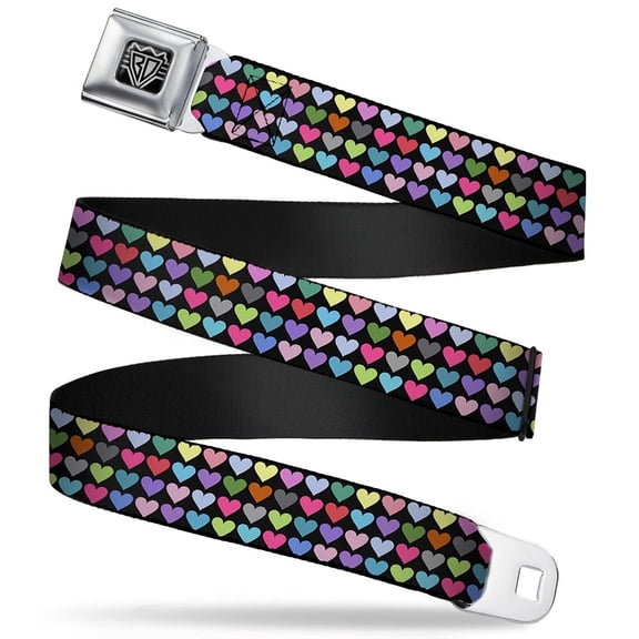 Buckle-Down Belt, Seatbelt Buckle Belt, Mini Hearts Black Multi Color, 30 to 44 Inches