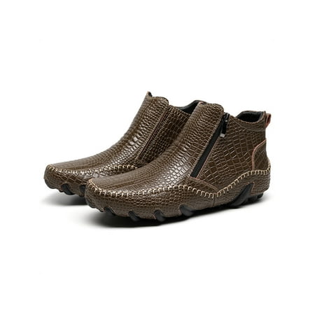 

Kesitin Mens Leather Boot Hand Stitching Ankle Boots Round Toe Casual Shoes Non Slip Comfortable Formal Side Zip Brown 8.5