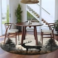 thumbnail image 4 of 7Ft Round Rug, Forest Elk Non-Skid Rubber Backing Large Area Rugs - Living Room Bedroom Home Office, Rustic Nature Tree Retro Deer Silhouette Indoor Floor Mat Carpets Washable Rug, 4 of 9