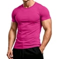 thumbnail image 2 of EANJE Men's T-Shirt Short Sleeve Crew Neck T-Shirt Casual Solid Color Outdoor Running Sports Breathable Tees or Daily Workout Wear Hot Pink L, 2 of 7