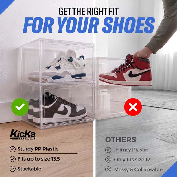 Kicks & Co XL Clear Plastic Shoe Storage Box, Stackable with Lids